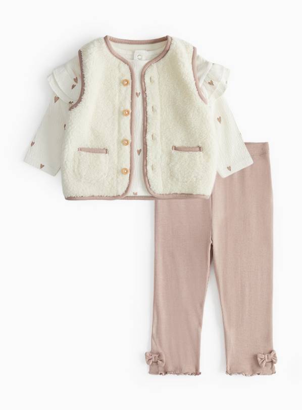 Top, Leggings & Borg Gilet Set 3-6 months
